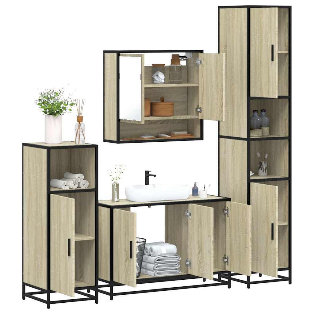 4-delige Badkamermeubelset bewerkt hout sonoma eikenkleurig is nu te koop bij PeponiXL, paradijselijk wonen!