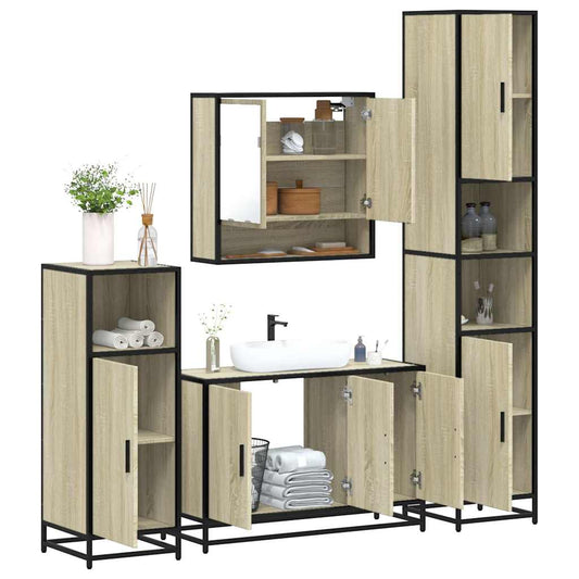 4-delige Badkamermeubelset bewerkt hout sonoma eikenkleurig is nu te koop bij PeponiXL, paradijselijk wonen!