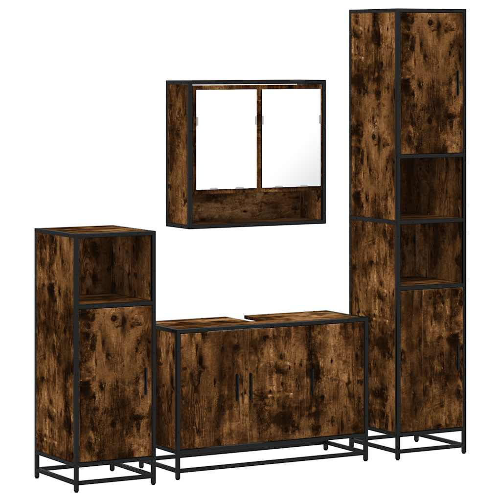 4-delige Badkamermeubelset bewerkt hout gerookt eikenkleurig is nu te koop bij PeponiXL, paradijselijk wonen!