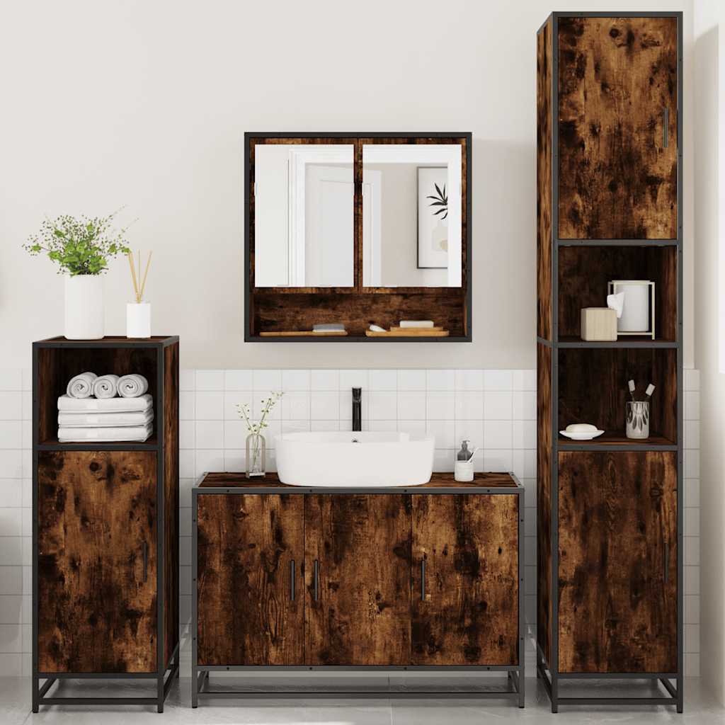 4-delige Badkamermeubelset bewerkt hout gerookt eikenkleurig is nu te koop bij PeponiXL, paradijselijk wonen!