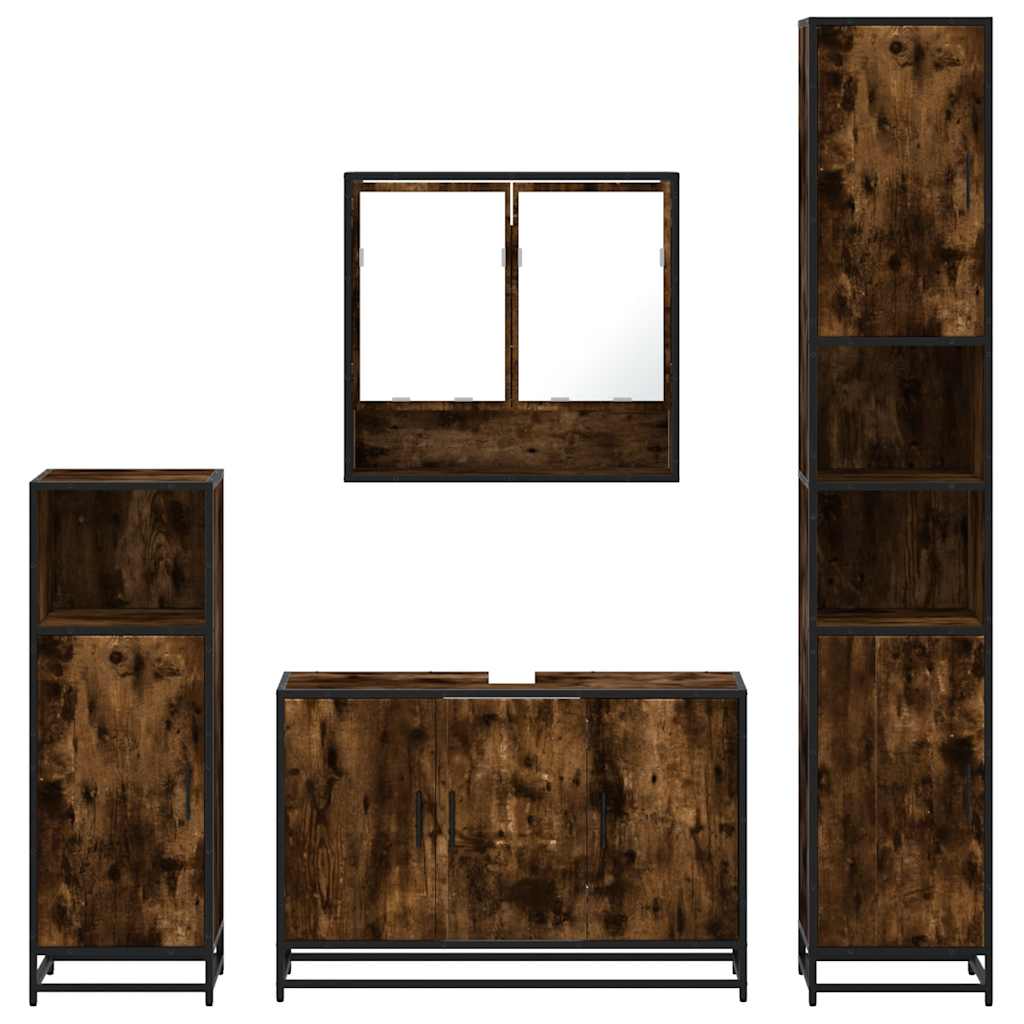 4-delige Badkamermeubelset bewerkt hout gerookt eikenkleurig is nu te koop bij PeponiXL, paradijselijk wonen!