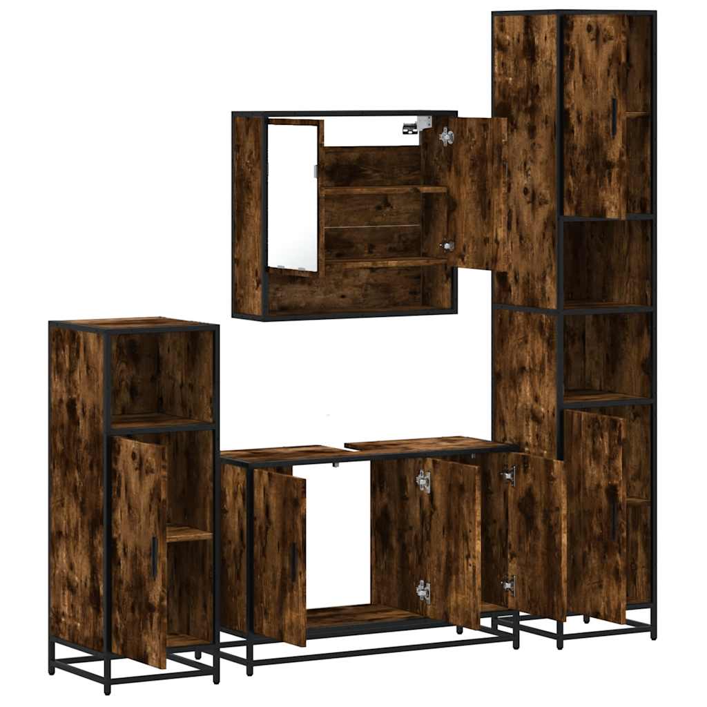 4-delige Badkamermeubelset bewerkt hout gerookt eikenkleurig is nu te koop bij PeponiXL, paradijselijk wonen!