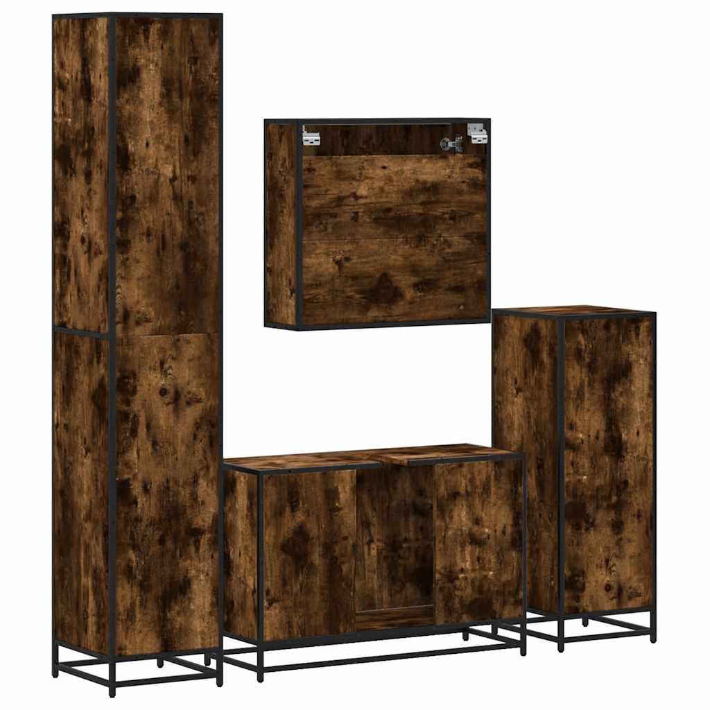 4-delige Badkamermeubelset bewerkt hout gerookt eikenkleurig is nu te koop bij PeponiXL, paradijselijk wonen!