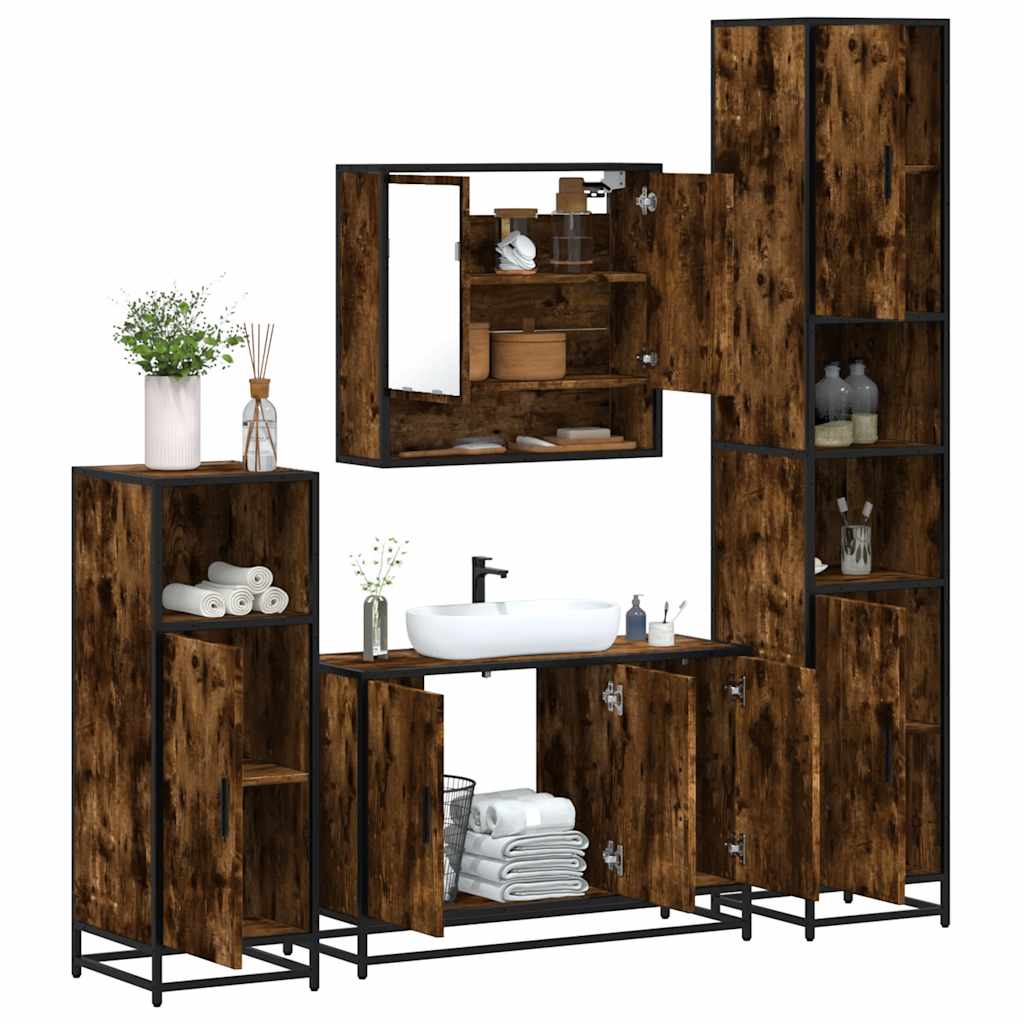 4-delige Badkamermeubelset bewerkt hout gerookt eikenkleurig is nu te koop bij PeponiXL, paradijselijk wonen!