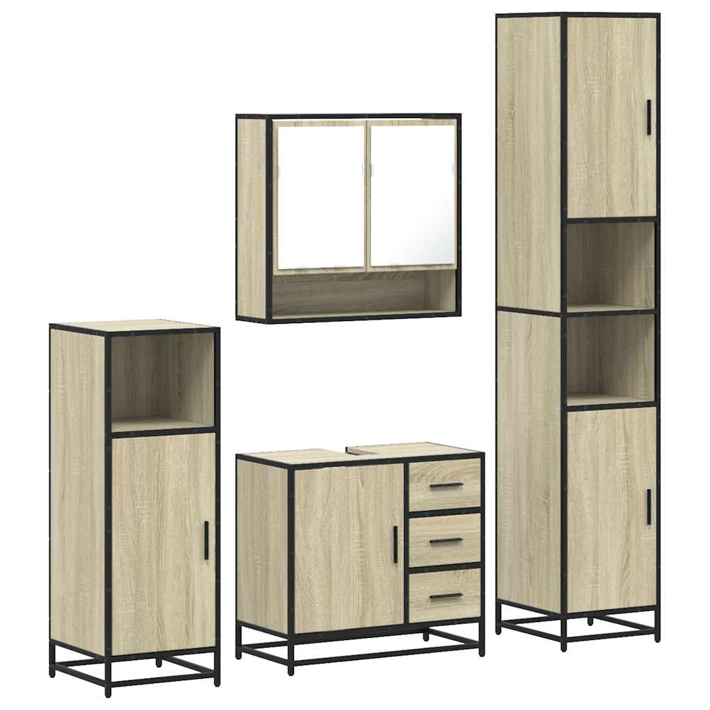 4-delige Badkamermeubelset bewerkt hout sonoma eikenkleurig is nu te koop bij PeponiXL, paradijselijk wonen!