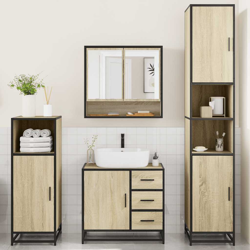 4-delige Badkamermeubelset bewerkt hout sonoma eikenkleurig is nu te koop bij PeponiXL, paradijselijk wonen!