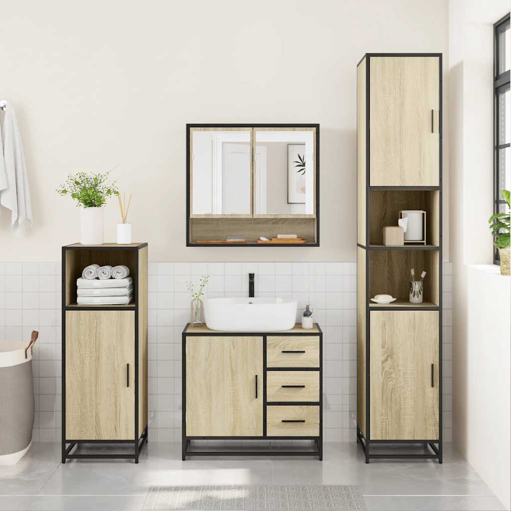 4-delige Badkamermeubelset bewerkt hout sonoma eikenkleurig is nu te koop bij PeponiXL, paradijselijk wonen!
