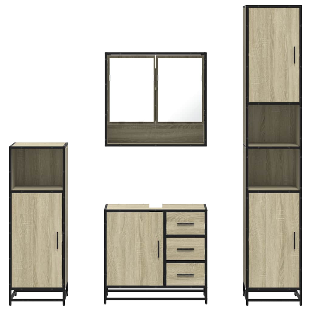 4-delige Badkamermeubelset bewerkt hout sonoma eikenkleurig is nu te koop bij PeponiXL, paradijselijk wonen!