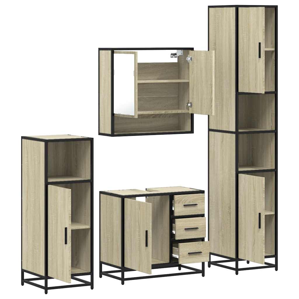 4-delige Badkamermeubelset bewerkt hout sonoma eikenkleurig is nu te koop bij PeponiXL, paradijselijk wonen!