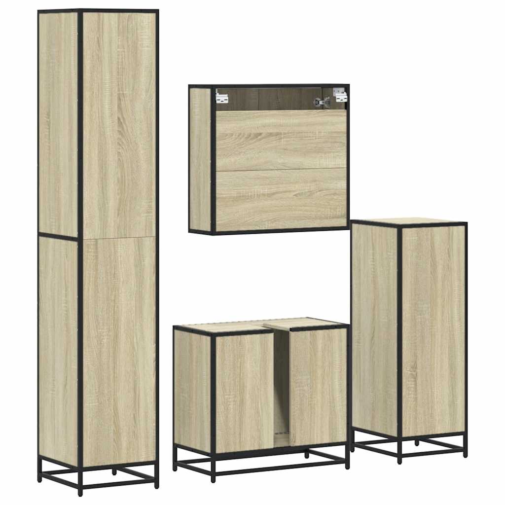 4-delige Badkamermeubelset bewerkt hout sonoma eikenkleurig is nu te koop bij PeponiXL, paradijselijk wonen!