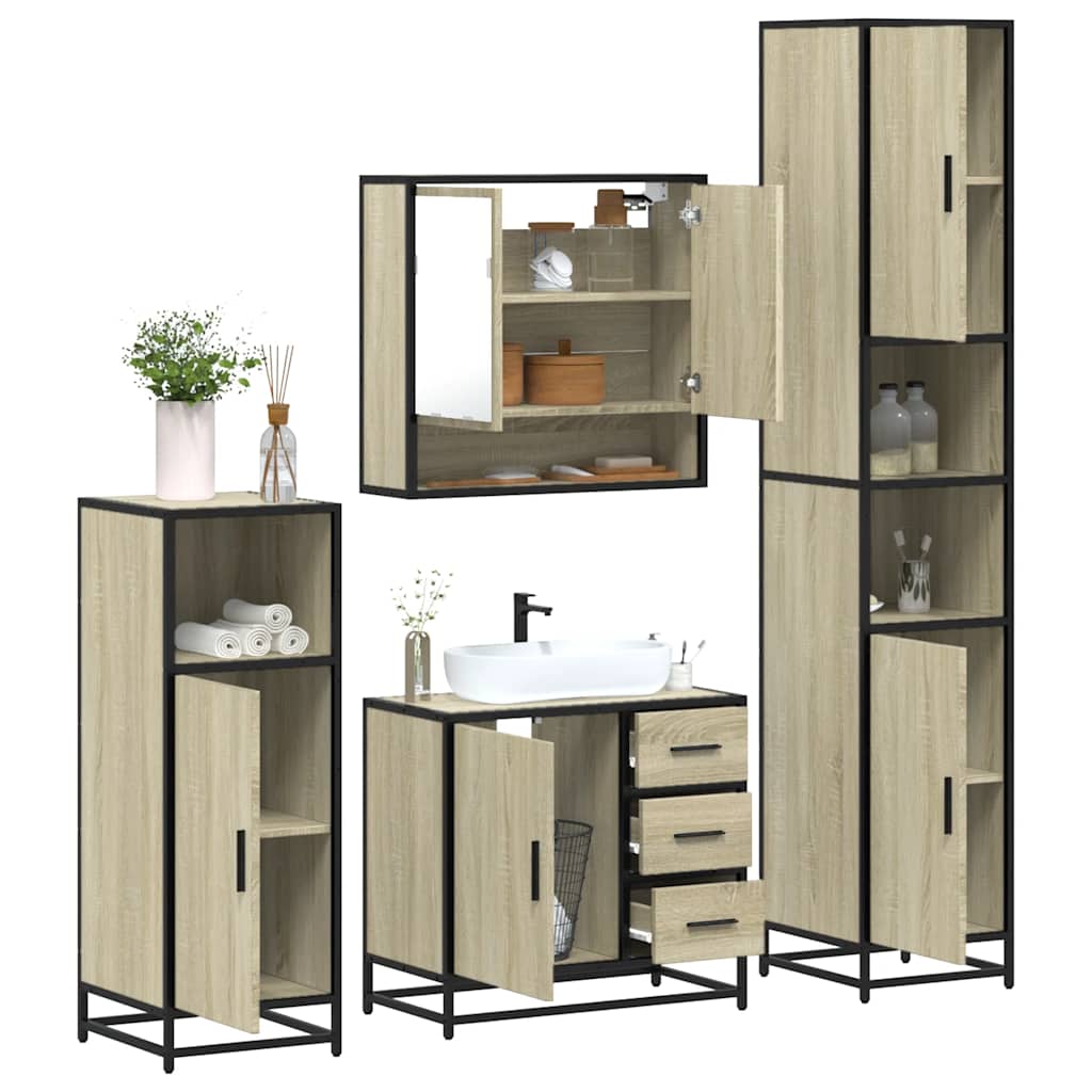 4-delige Badkamermeubelset bewerkt hout sonoma eikenkleurig is nu te koop bij PeponiXL, paradijselijk wonen!