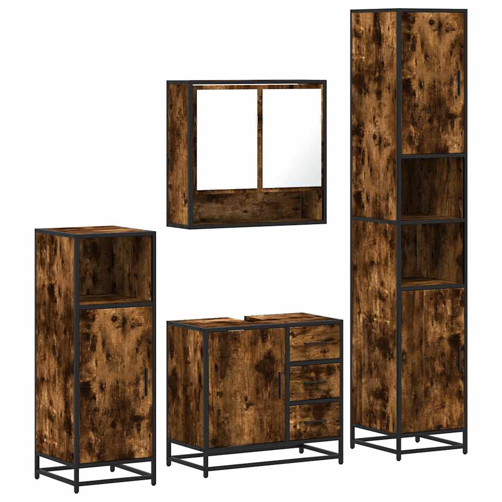 4-delige Badkamermeubelset bewerkt hout gerookt eikenkleurig is nu te koop bij PeponiXL, paradijselijk wonen!