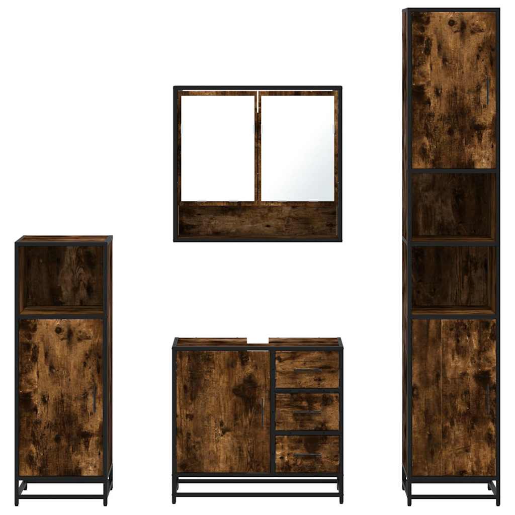 4-delige Badkamermeubelset bewerkt hout gerookt eikenkleurig is nu te koop bij PeponiXL, paradijselijk wonen!