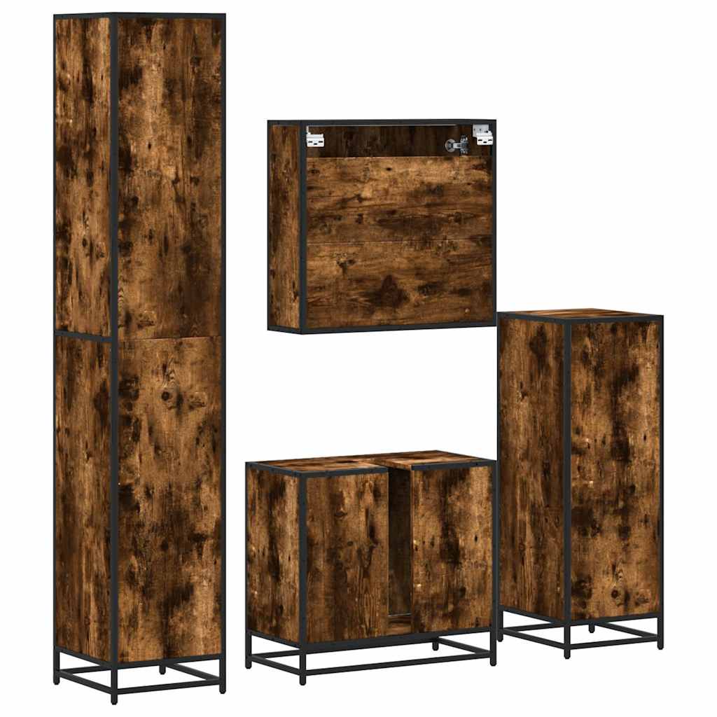 4-delige Badkamermeubelset bewerkt hout gerookt eikenkleurig is nu te koop bij PeponiXL, paradijselijk wonen!