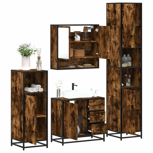 4-delige Badkamermeubelset bewerkt hout gerookt eikenkleurig is nu te koop bij PeponiXL, paradijselijk wonen!