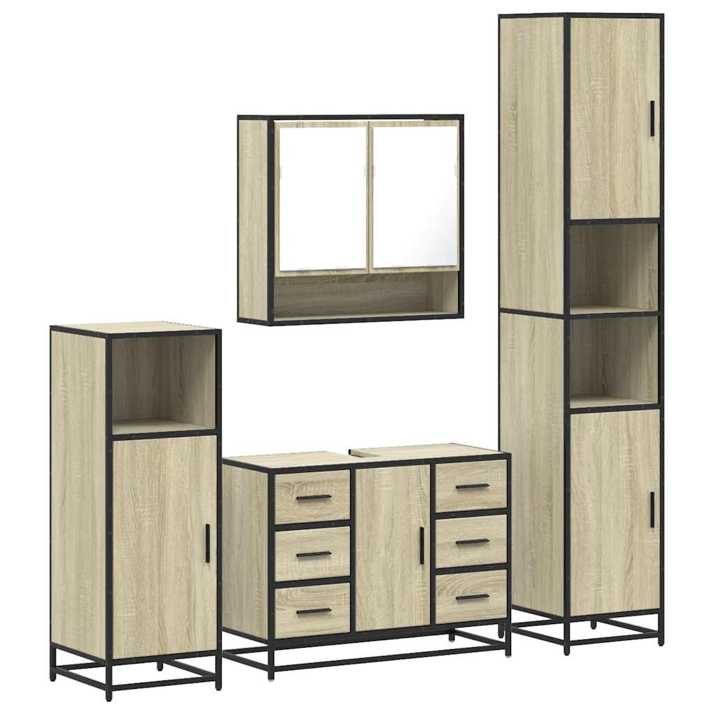 4-delige Badkamermeubelset bewerkt hout sonoma eikenkleurig is nu te koop bij PeponiXL, paradijselijk wonen!