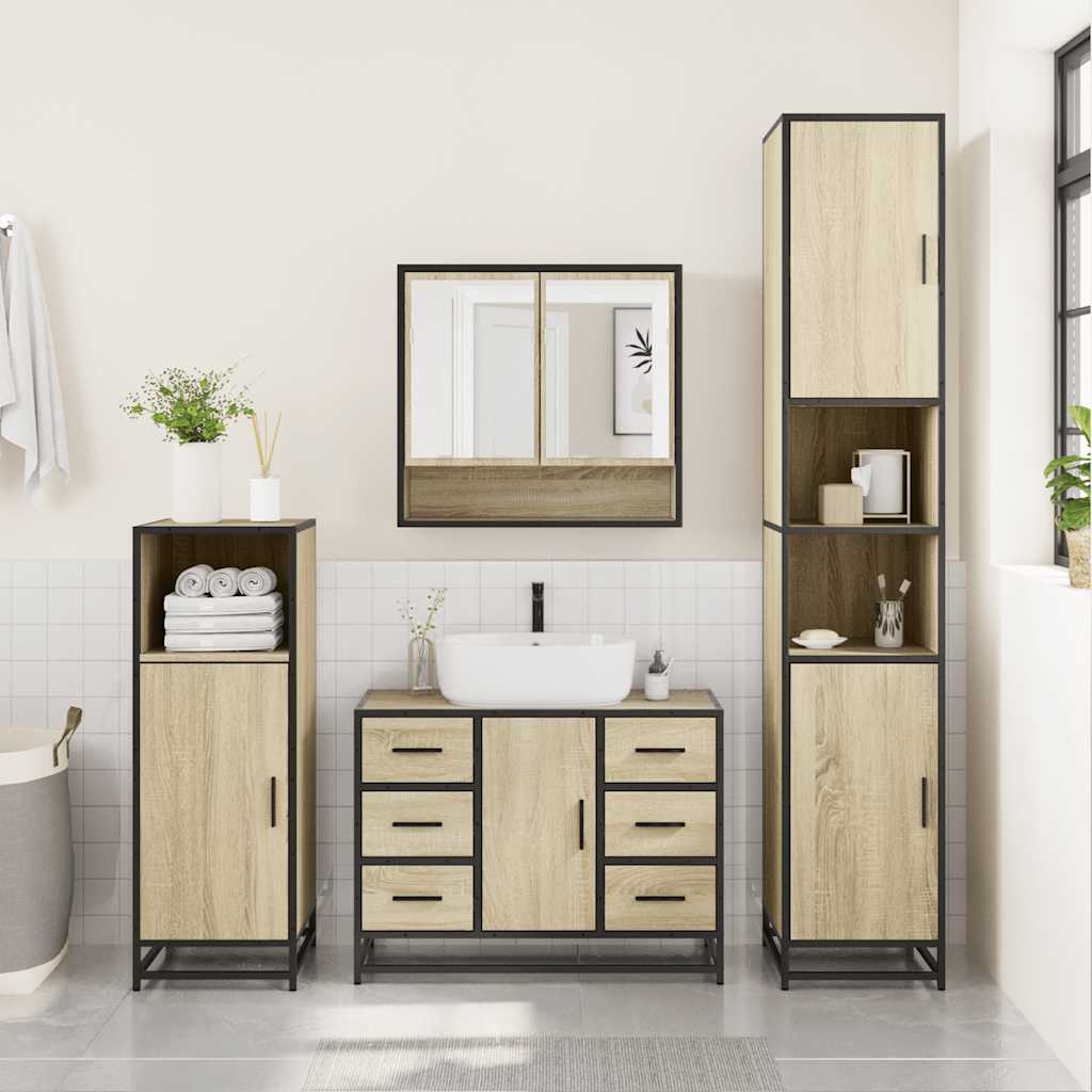 4-delige Badkamermeubelset bewerkt hout sonoma eikenkleurig is nu te koop bij PeponiXL, paradijselijk wonen!
