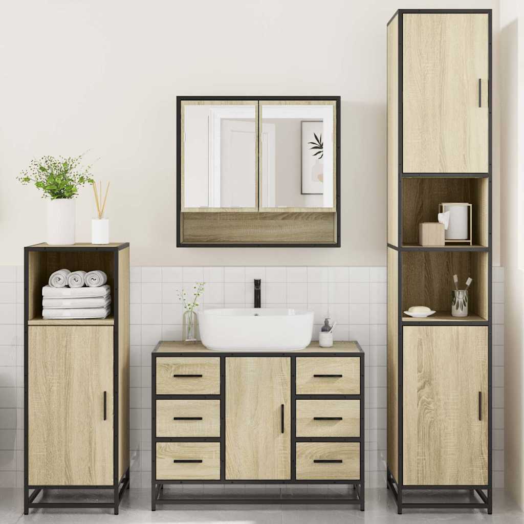 4-delige Badkamermeubelset bewerkt hout sonoma eikenkleurig is nu te koop bij PeponiXL, paradijselijk wonen!