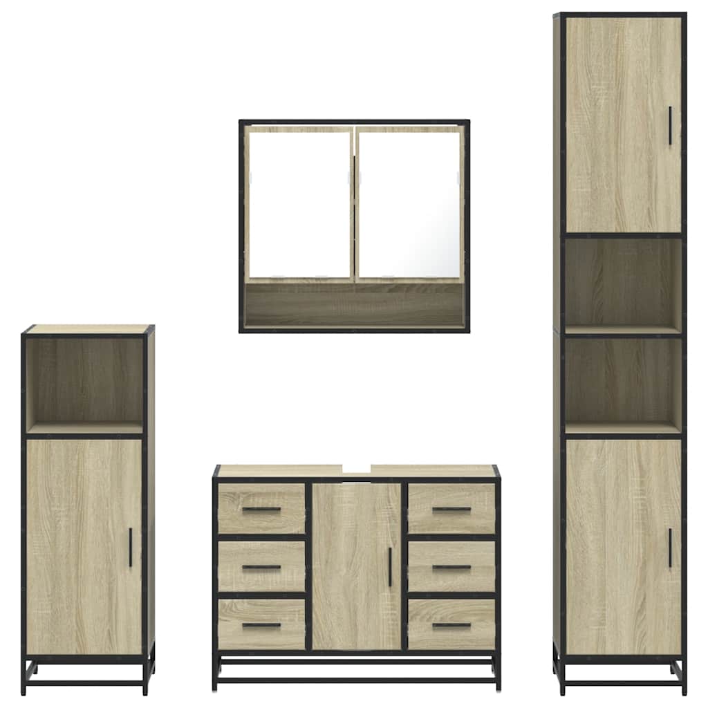 4-delige Badkamermeubelset bewerkt hout sonoma eikenkleurig is nu te koop bij PeponiXL, paradijselijk wonen!