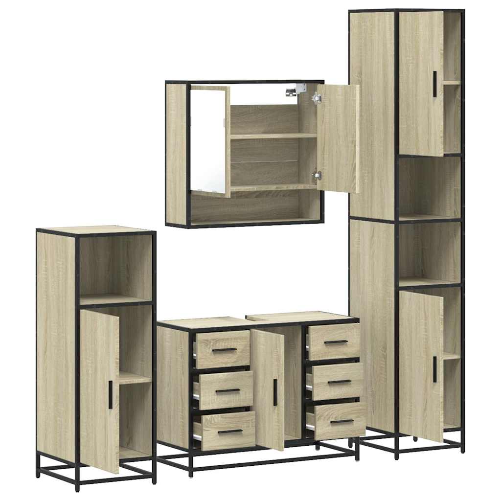 4-delige Badkamermeubelset bewerkt hout sonoma eikenkleurig is nu te koop bij PeponiXL, paradijselijk wonen!