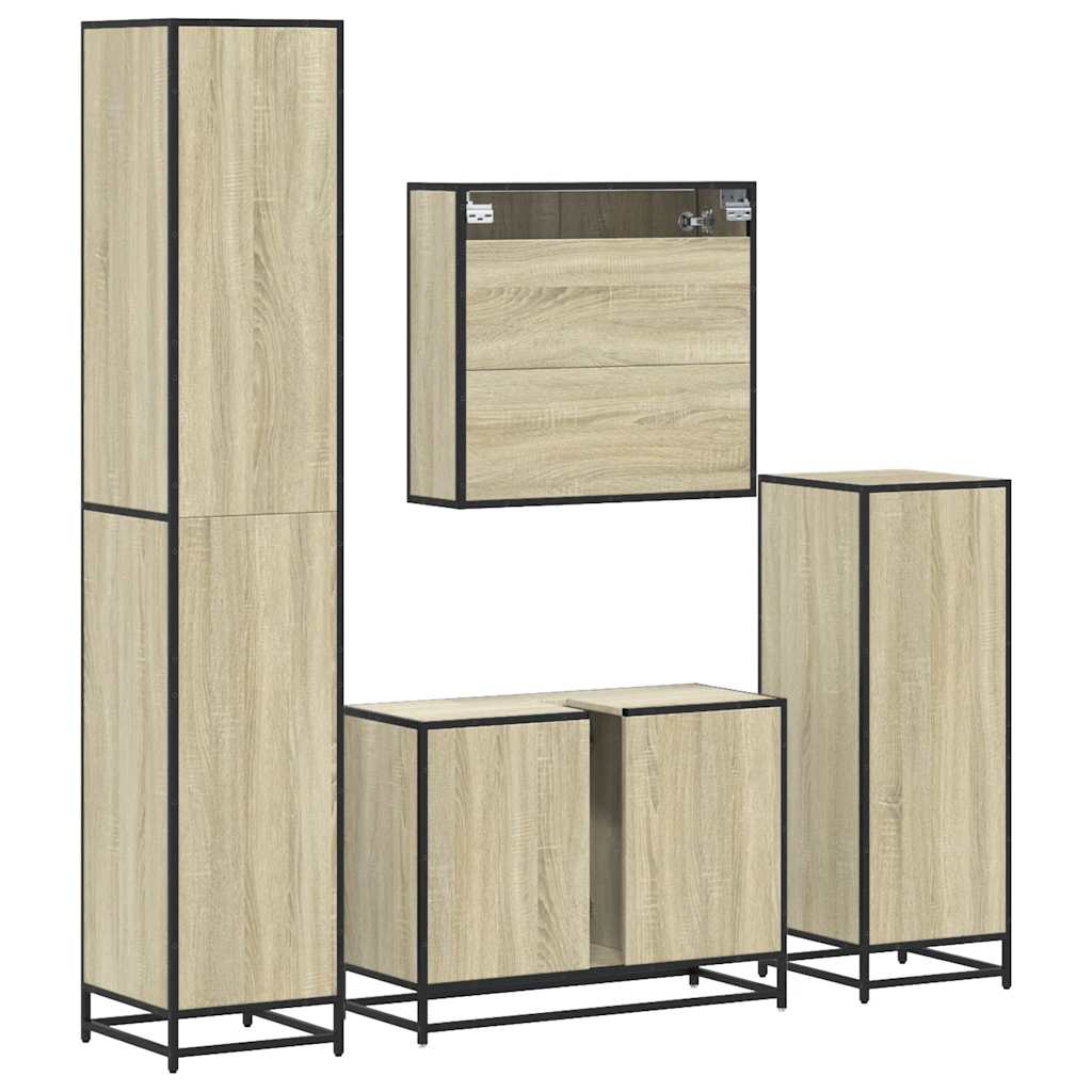 4-delige Badkamermeubelset bewerkt hout sonoma eikenkleurig is nu te koop bij PeponiXL, paradijselijk wonen!