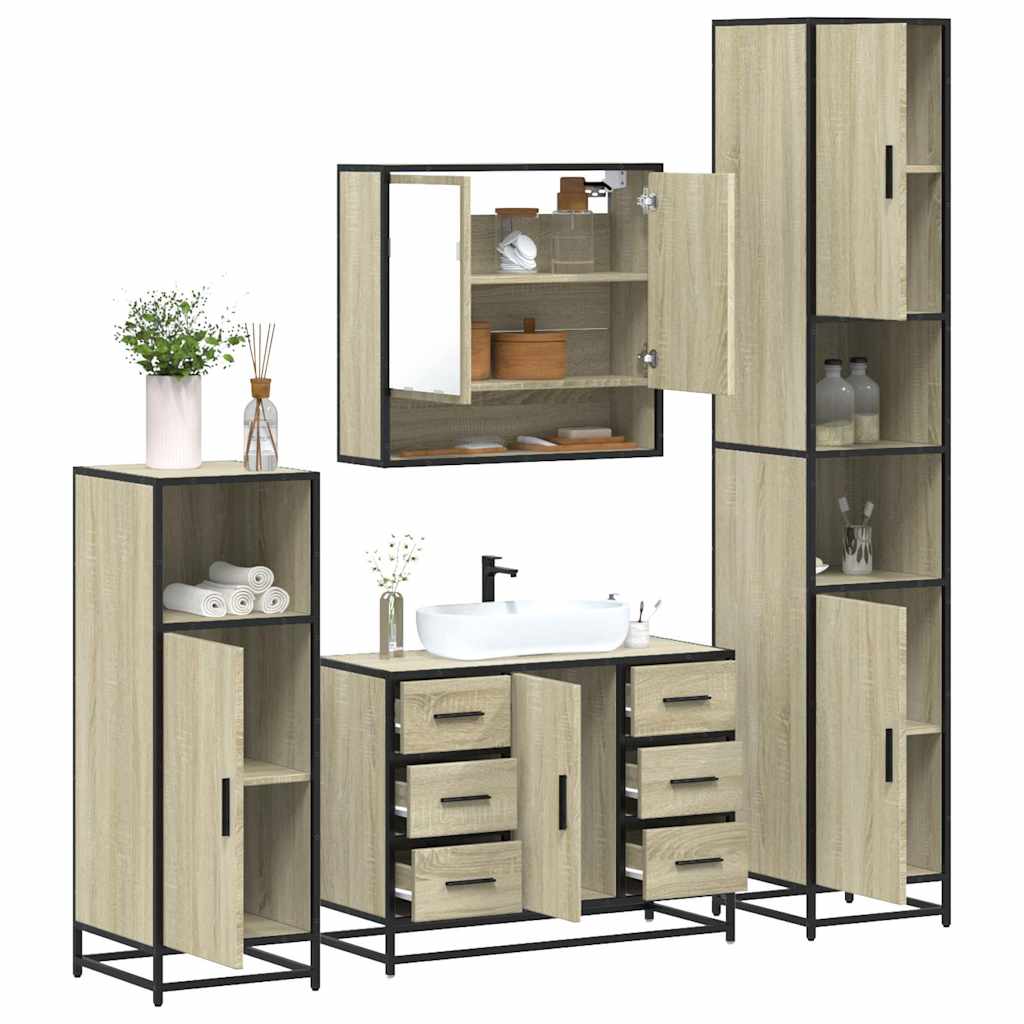 4-delige Badkamermeubelset bewerkt hout sonoma eikenkleurig is nu te koop bij PeponiXL, paradijselijk wonen!