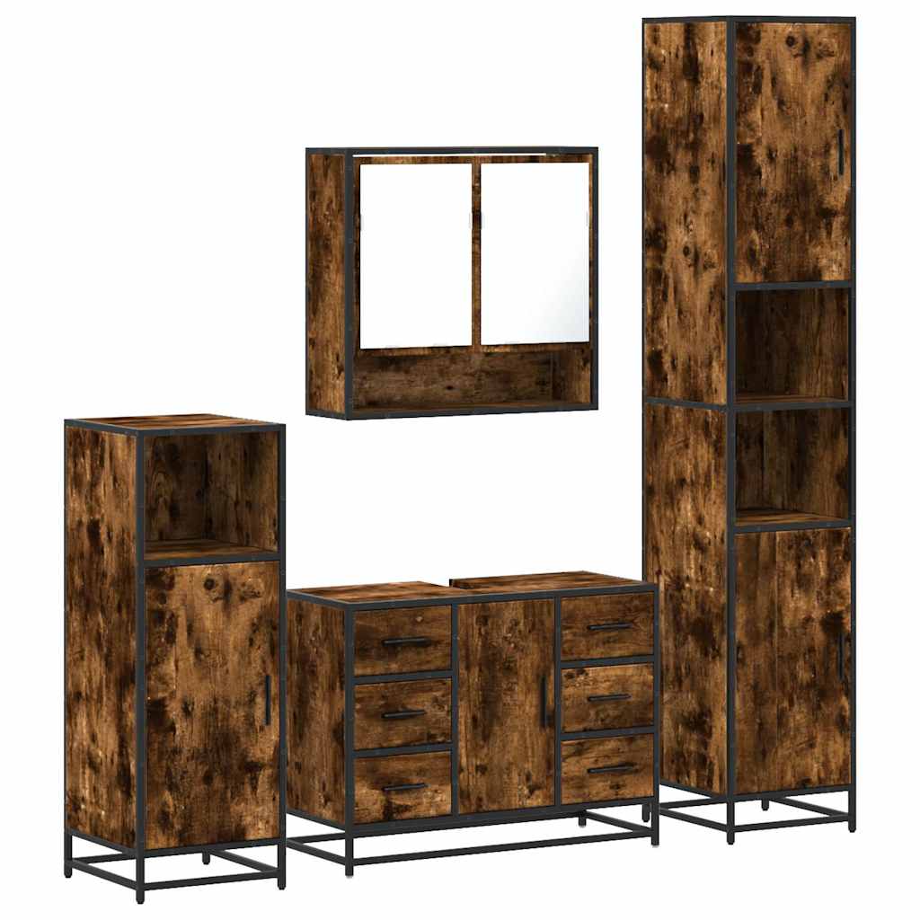 4-delige Badkamermeubelset bewerkt hout gerookt eikenkleurig is nu te koop bij PeponiXL, paradijselijk wonen!