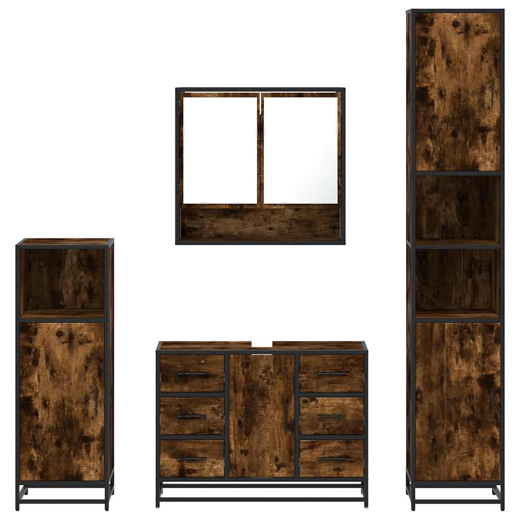 4-delige Badkamermeubelset bewerkt hout gerookt eikenkleurig is nu te koop bij PeponiXL, paradijselijk wonen!
