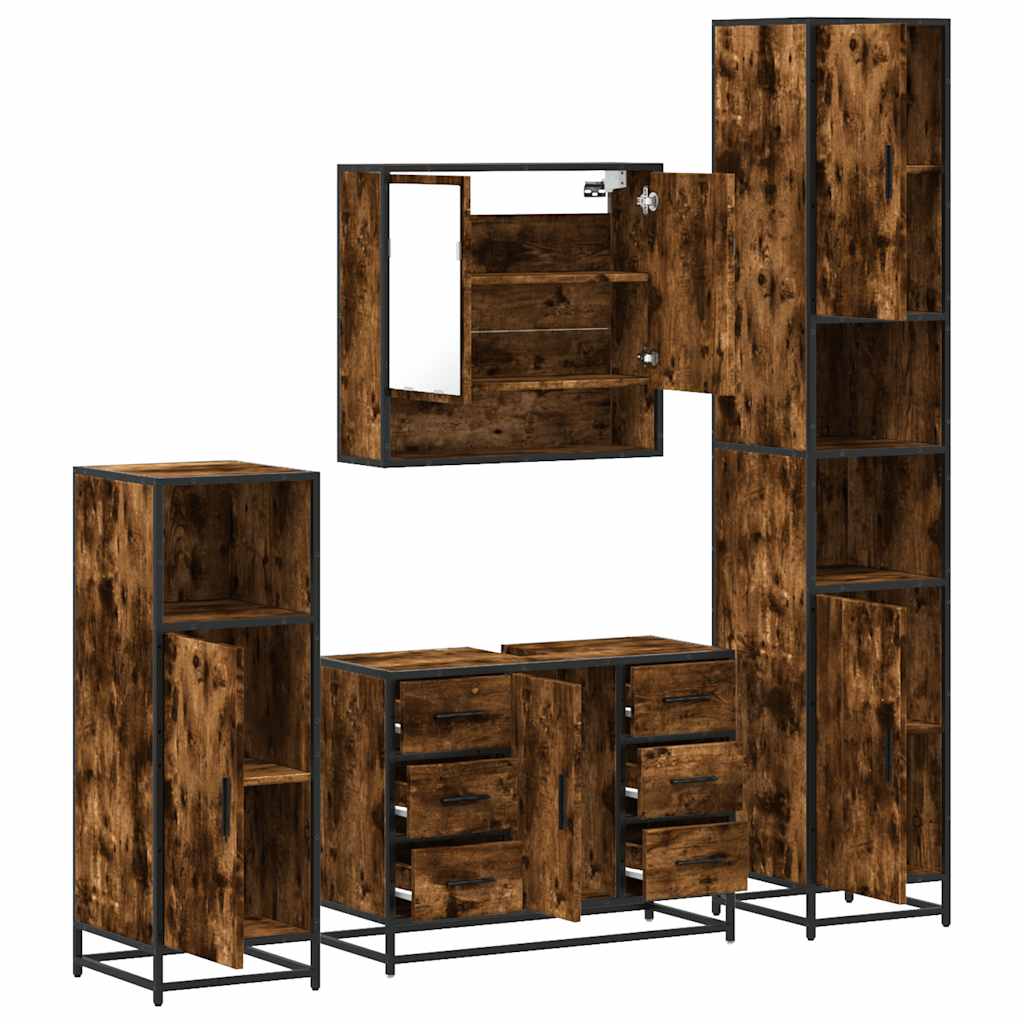 4-delige Badkamermeubelset bewerkt hout gerookt eikenkleurig is nu te koop bij PeponiXL, paradijselijk wonen!