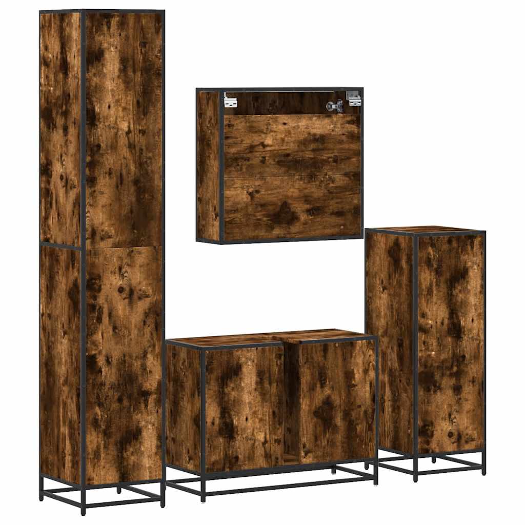 4-delige Badkamermeubelset bewerkt hout gerookt eikenkleurig is nu te koop bij PeponiXL, paradijselijk wonen!