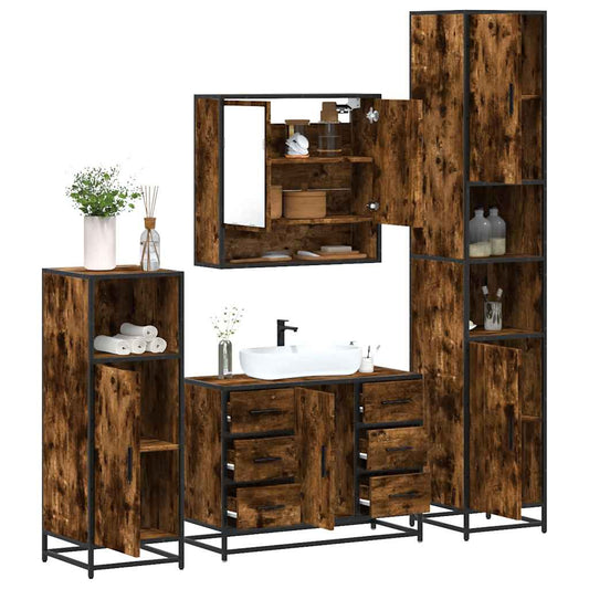 4-delige Badkamermeubelset bewerkt hout gerookt eikenkleurig is nu te koop bij PeponiXL, paradijselijk wonen!