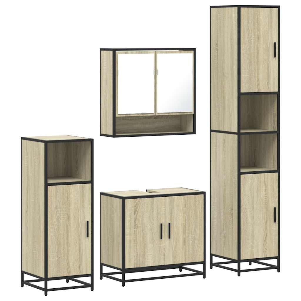 4-delige Badkamermeubelset bewerkt hout sonoma eikenkleurig is nu te koop bij PeponiXL, paradijselijk wonen!