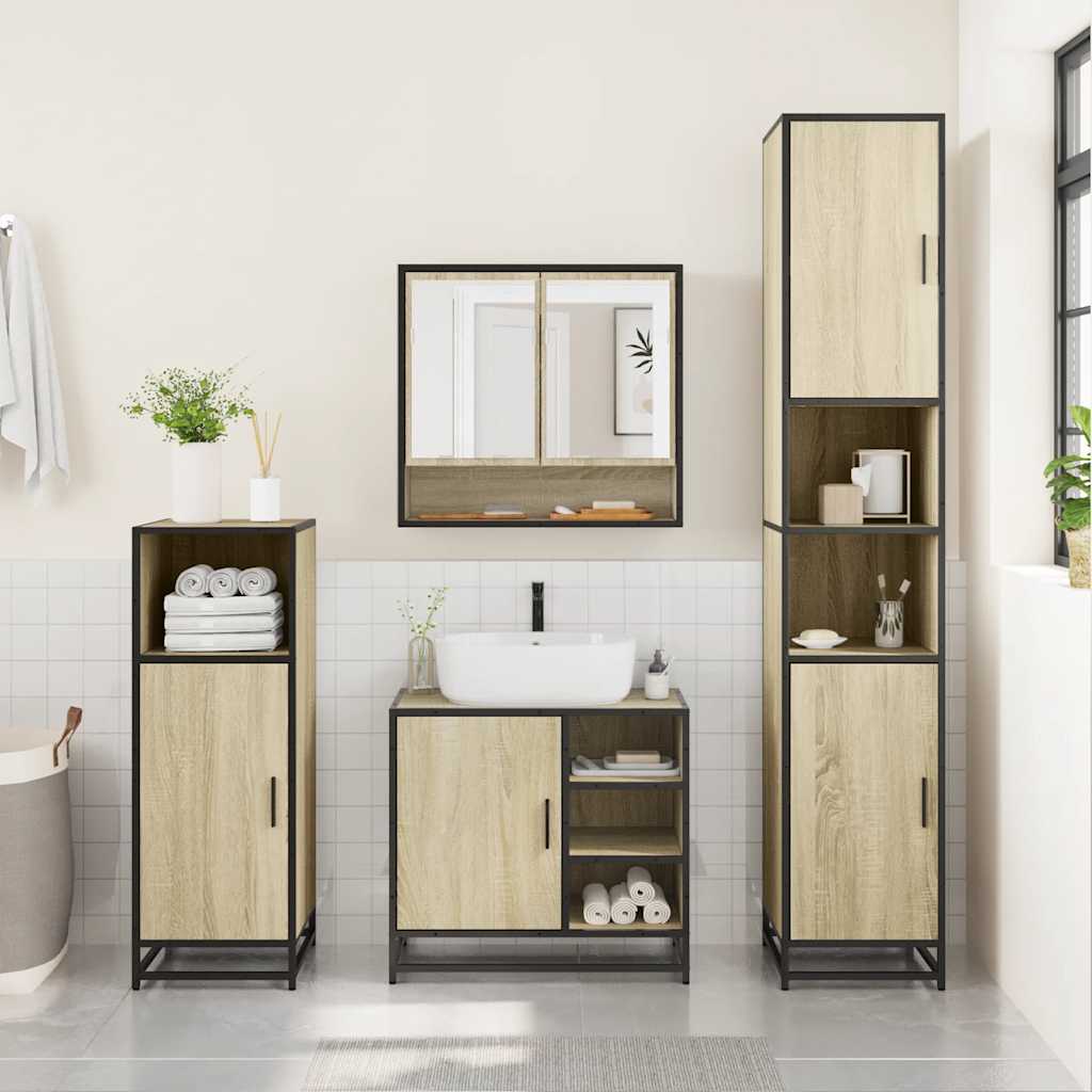 4-delige Badkamermeubelset bewerkt hout sonoma eikenkleurig is nu te koop bij PeponiXL, paradijselijk wonen!