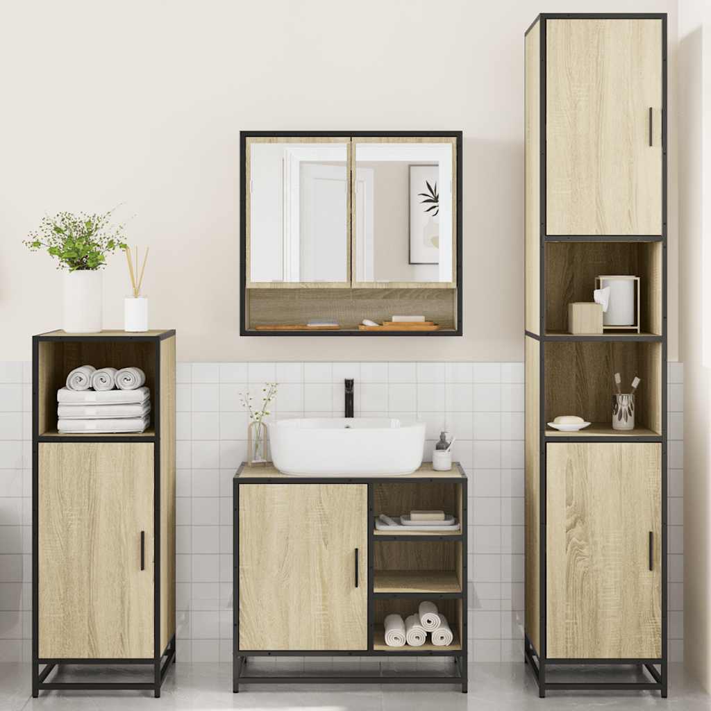 4-delige Badkamermeubelset bewerkt hout sonoma eikenkleurig is nu te koop bij PeponiXL, paradijselijk wonen!