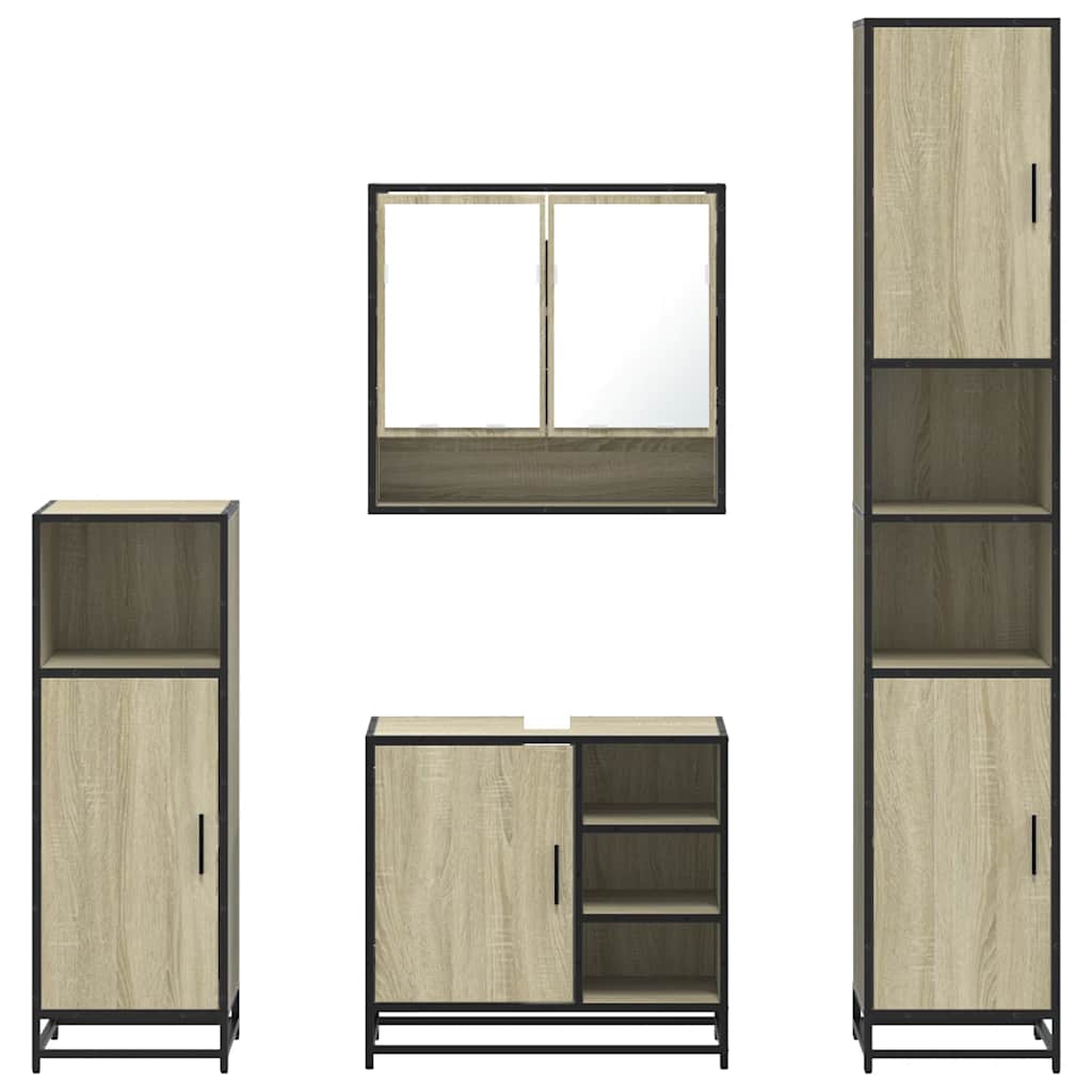 4-delige Badkamermeubelset bewerkt hout sonoma eikenkleurig is nu te koop bij PeponiXL, paradijselijk wonen!