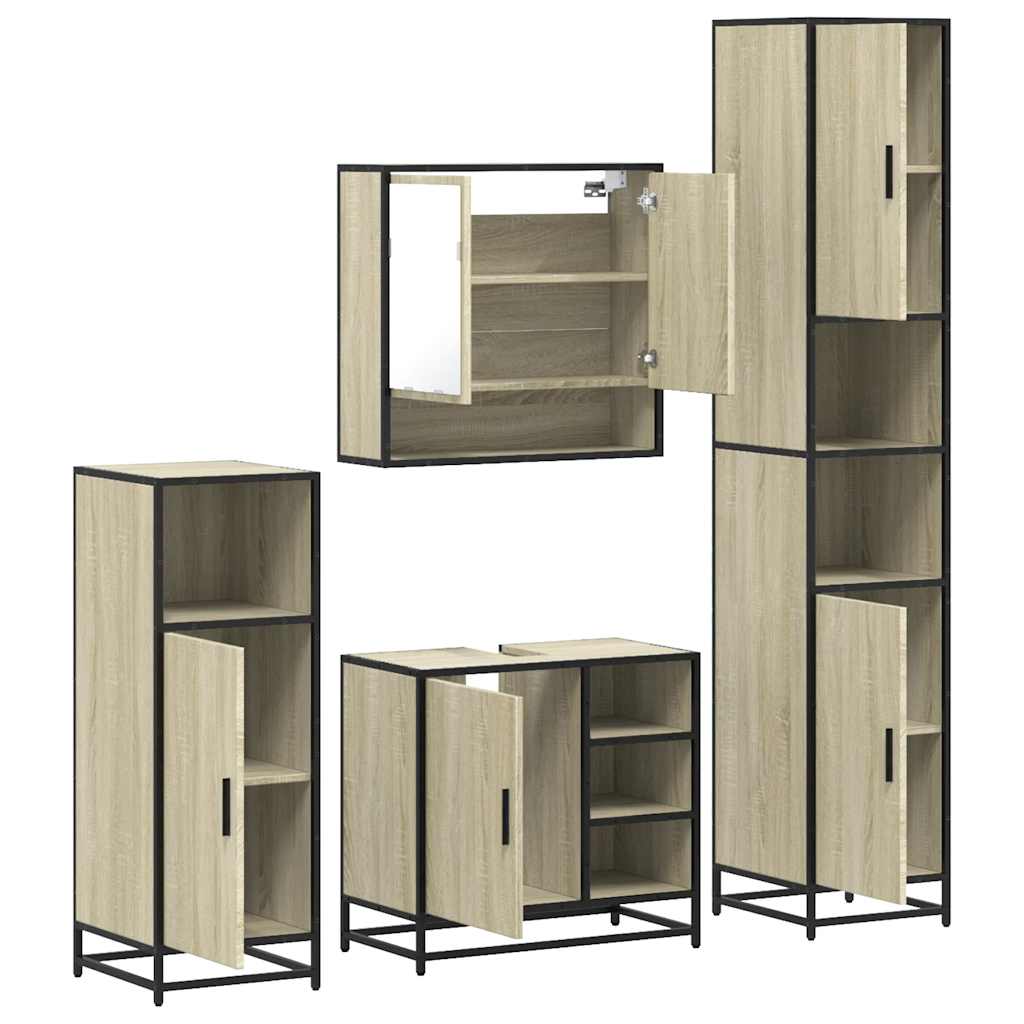 4-delige Badkamermeubelset bewerkt hout sonoma eikenkleurig is nu te koop bij PeponiXL, paradijselijk wonen!