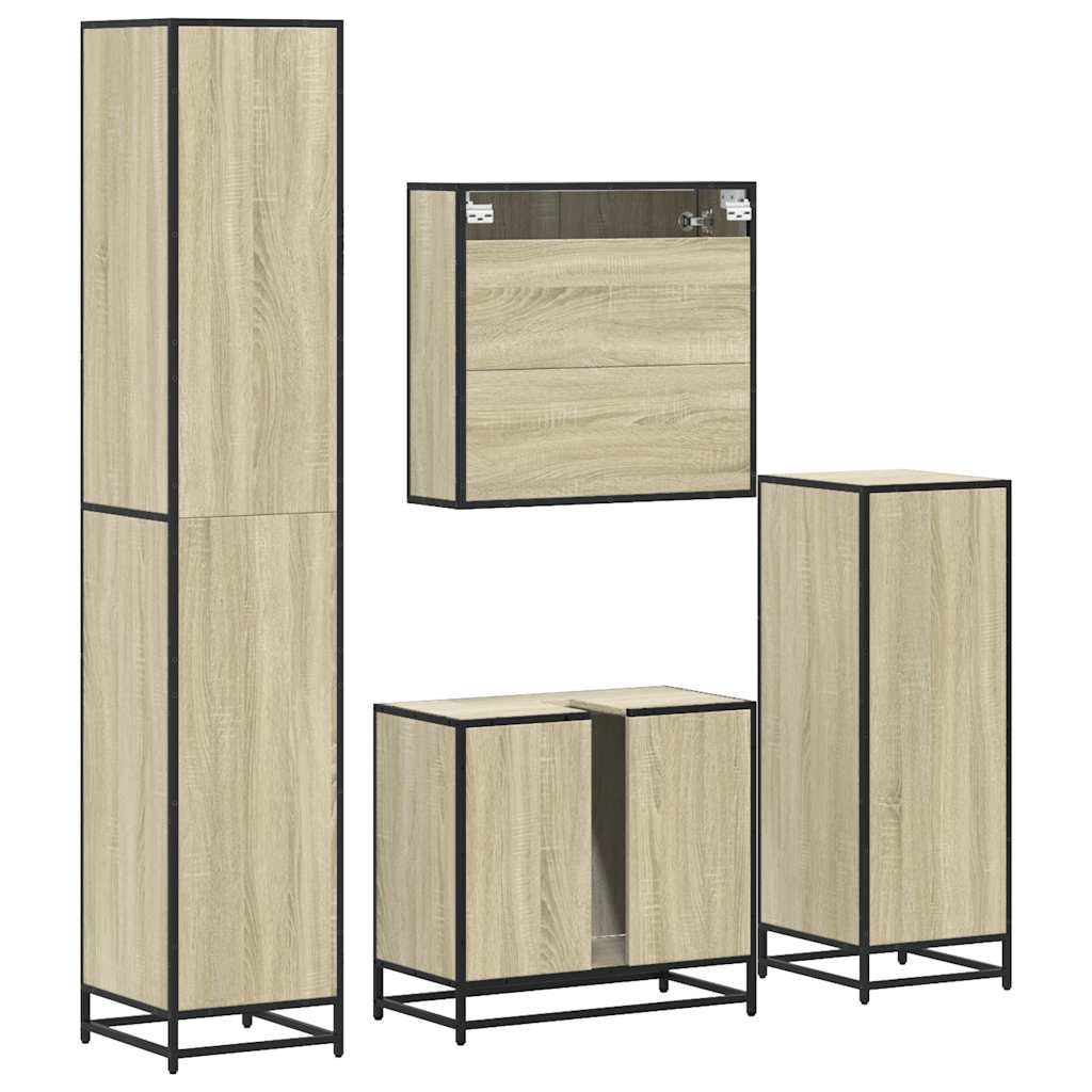 4-delige Badkamermeubelset bewerkt hout sonoma eikenkleurig is nu te koop bij PeponiXL, paradijselijk wonen!