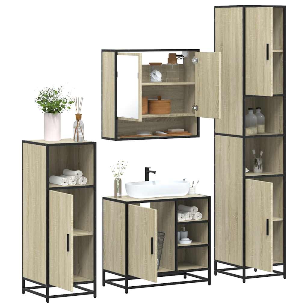 4-delige Badkamermeubelset bewerkt hout sonoma eikenkleurig is nu te koop bij PeponiXL, paradijselijk wonen!