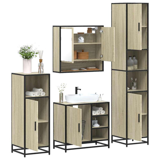 4-delige Badkamermeubelset bewerkt hout sonoma eikenkleurig is nu te koop bij PeponiXL, paradijselijk wonen!