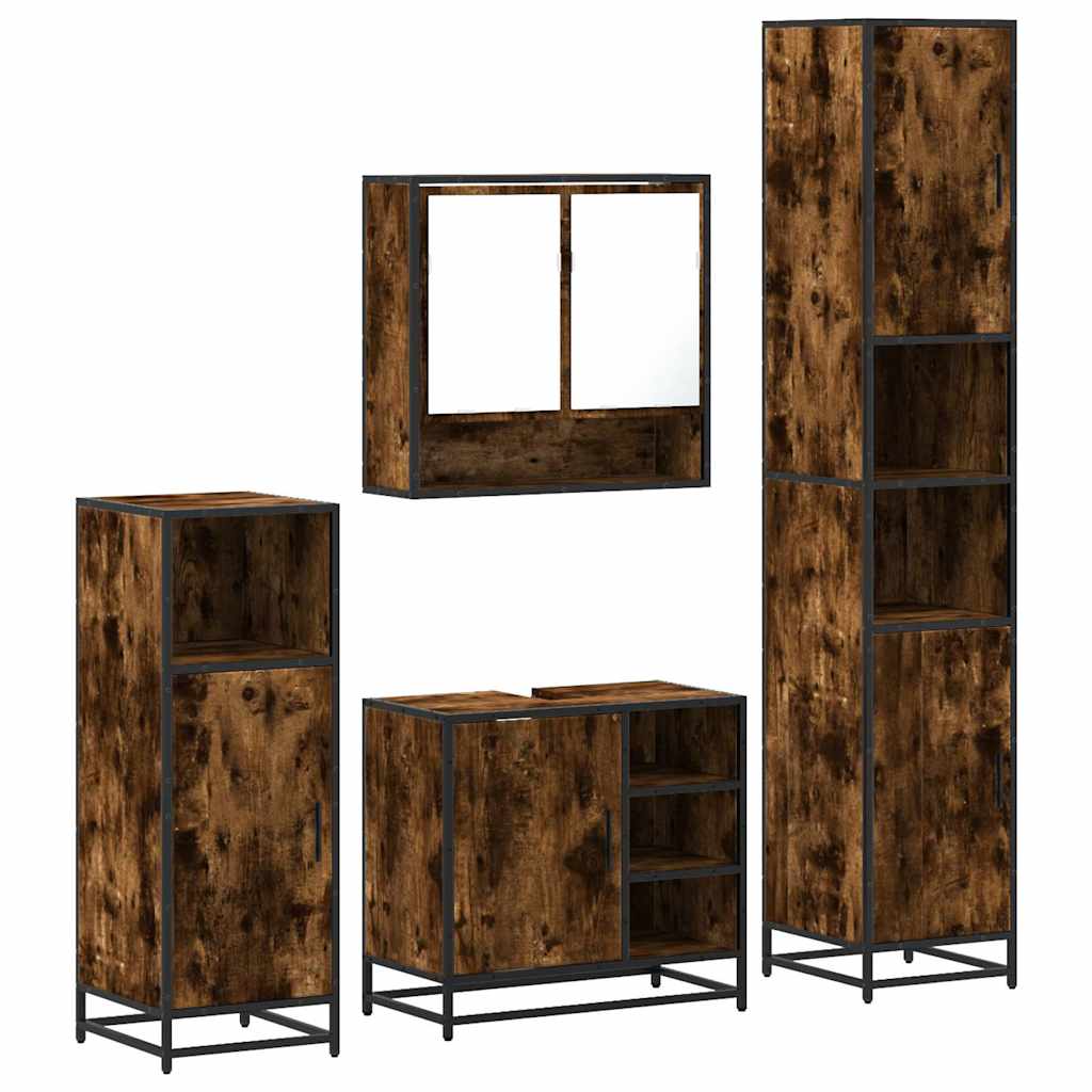 4-delige Badkamermeubelset bewerkt hout gerookt eikenkleurig is nu te koop bij PeponiXL, paradijselijk wonen!