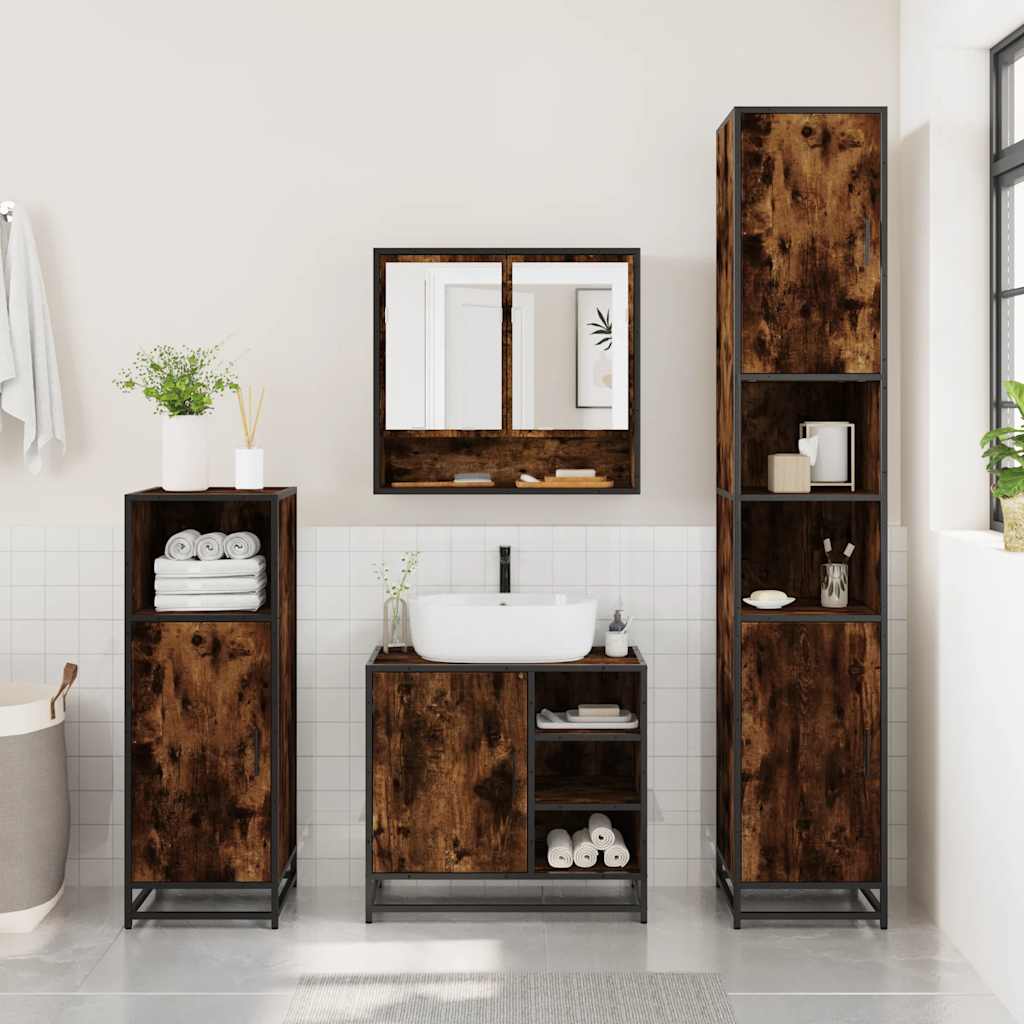 4-delige Badkamermeubelset bewerkt hout gerookt eikenkleurig is nu te koop bij PeponiXL, paradijselijk wonen!
