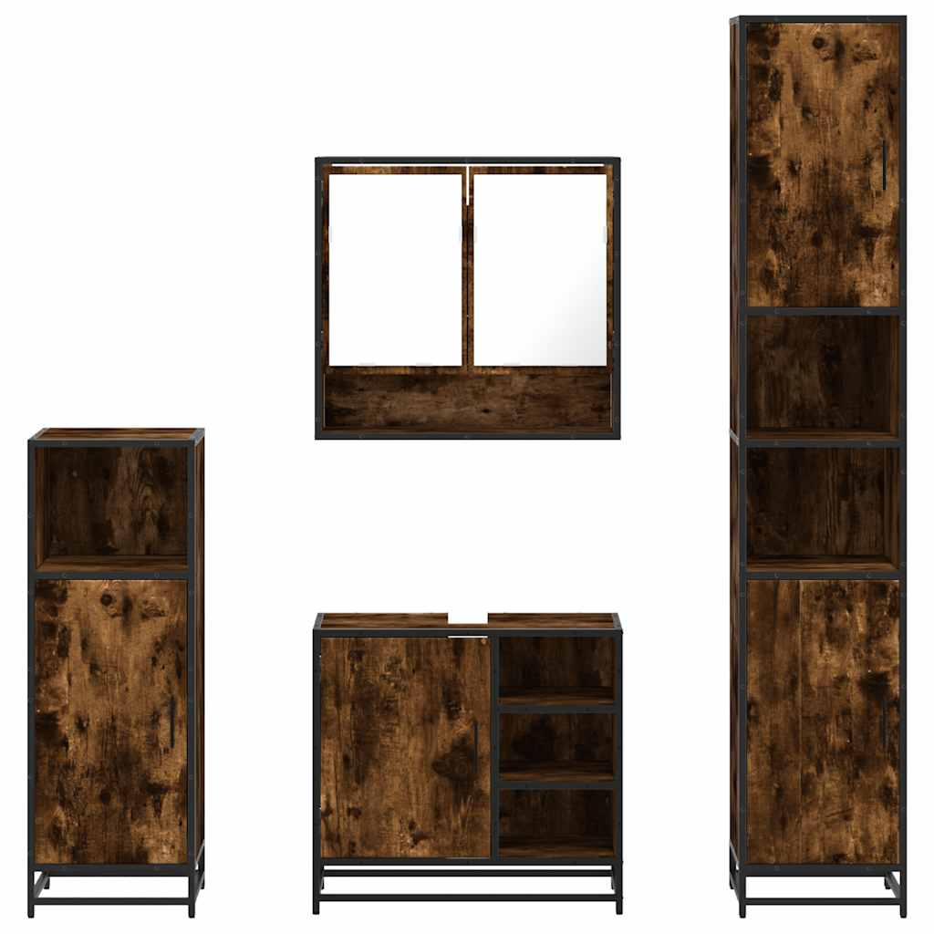 4-delige Badkamermeubelset bewerkt hout gerookt eikenkleurig is nu te koop bij PeponiXL, paradijselijk wonen!