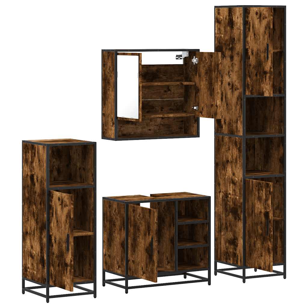 4-delige Badkamermeubelset bewerkt hout gerookt eikenkleurig is nu te koop bij PeponiXL, paradijselijk wonen!