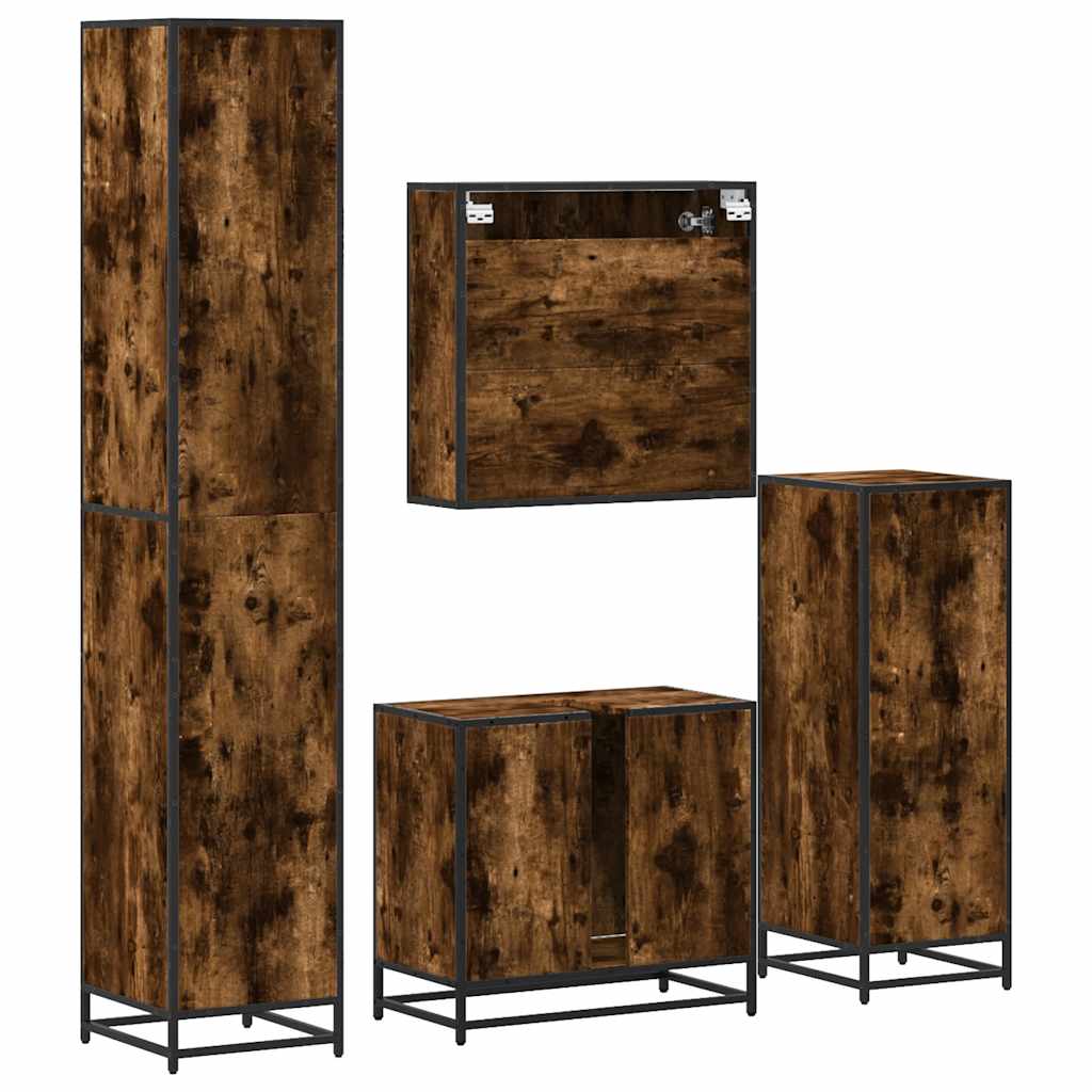 4-delige Badkamermeubelset bewerkt hout gerookt eikenkleurig is nu te koop bij PeponiXL, paradijselijk wonen!