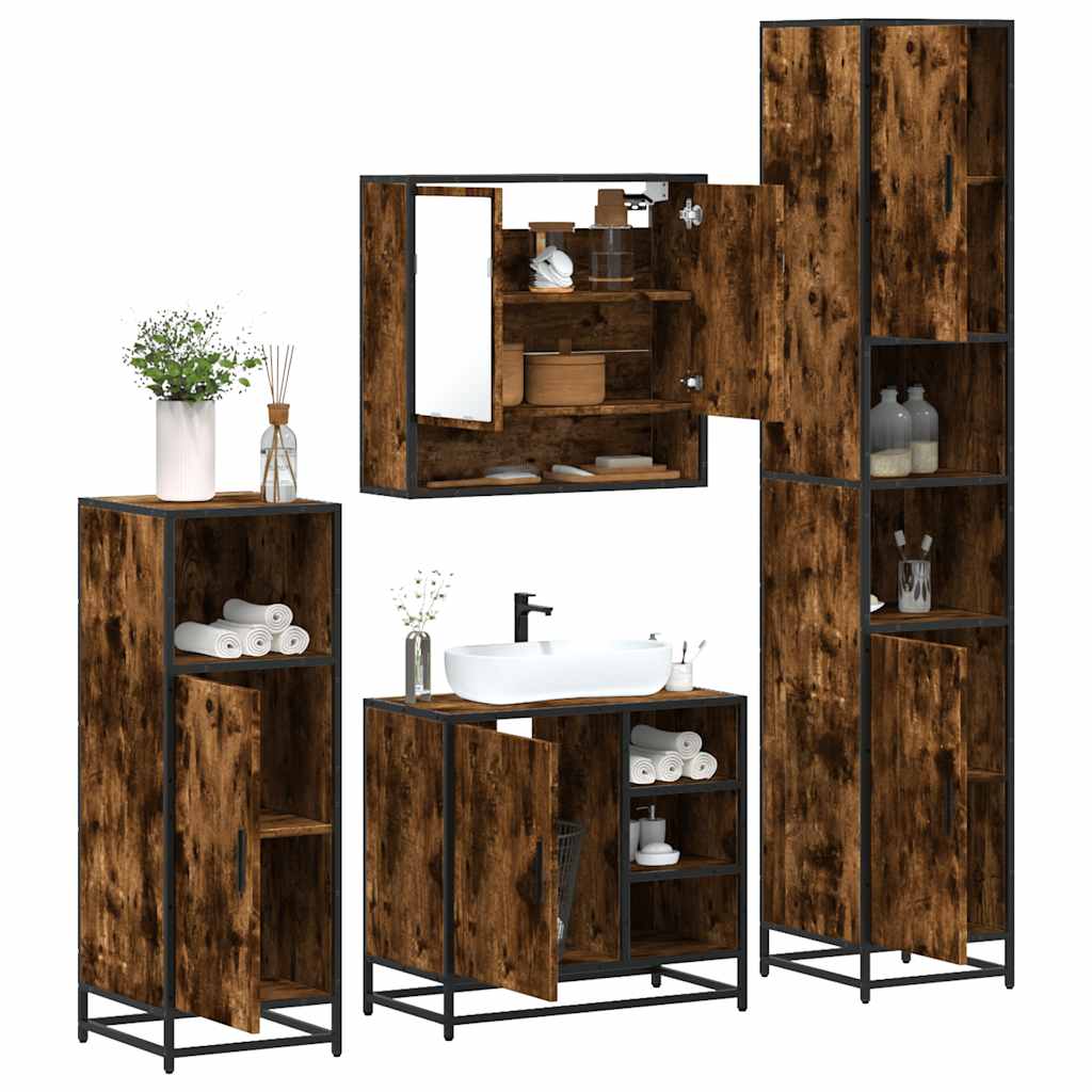 4-delige Badkamermeubelset bewerkt hout gerookt eikenkleurig is nu te koop bij PeponiXL, paradijselijk wonen!