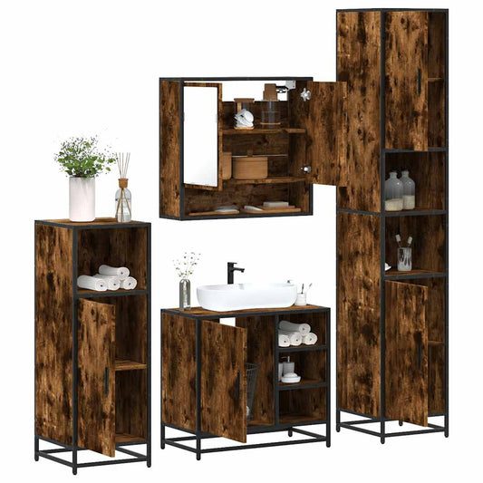 4-delige Badkamermeubelset bewerkt hout gerookt eikenkleurig is nu te koop bij PeponiXL, paradijselijk wonen!