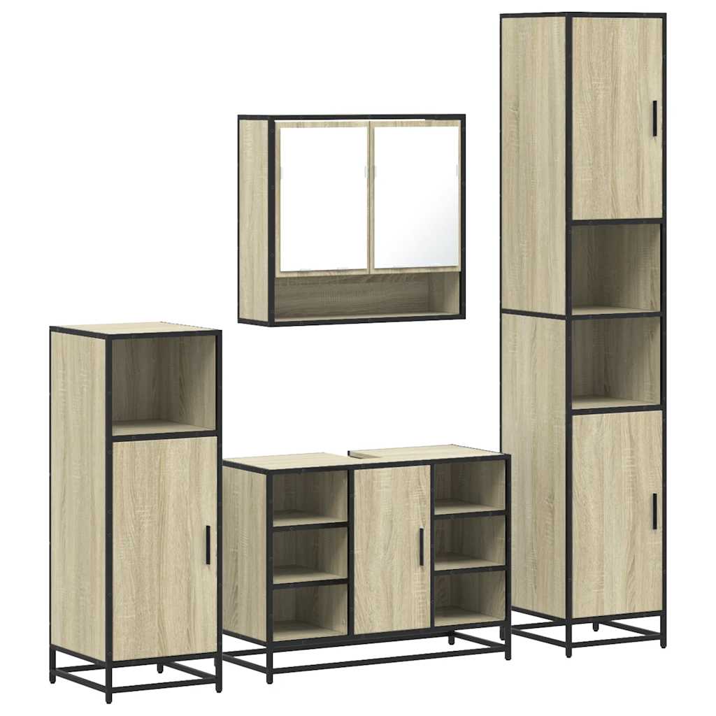 4-delige Badkamermeubelset bewerkt hout sonoma eikenkleurig is nu te koop bij PeponiXL, paradijselijk wonen!