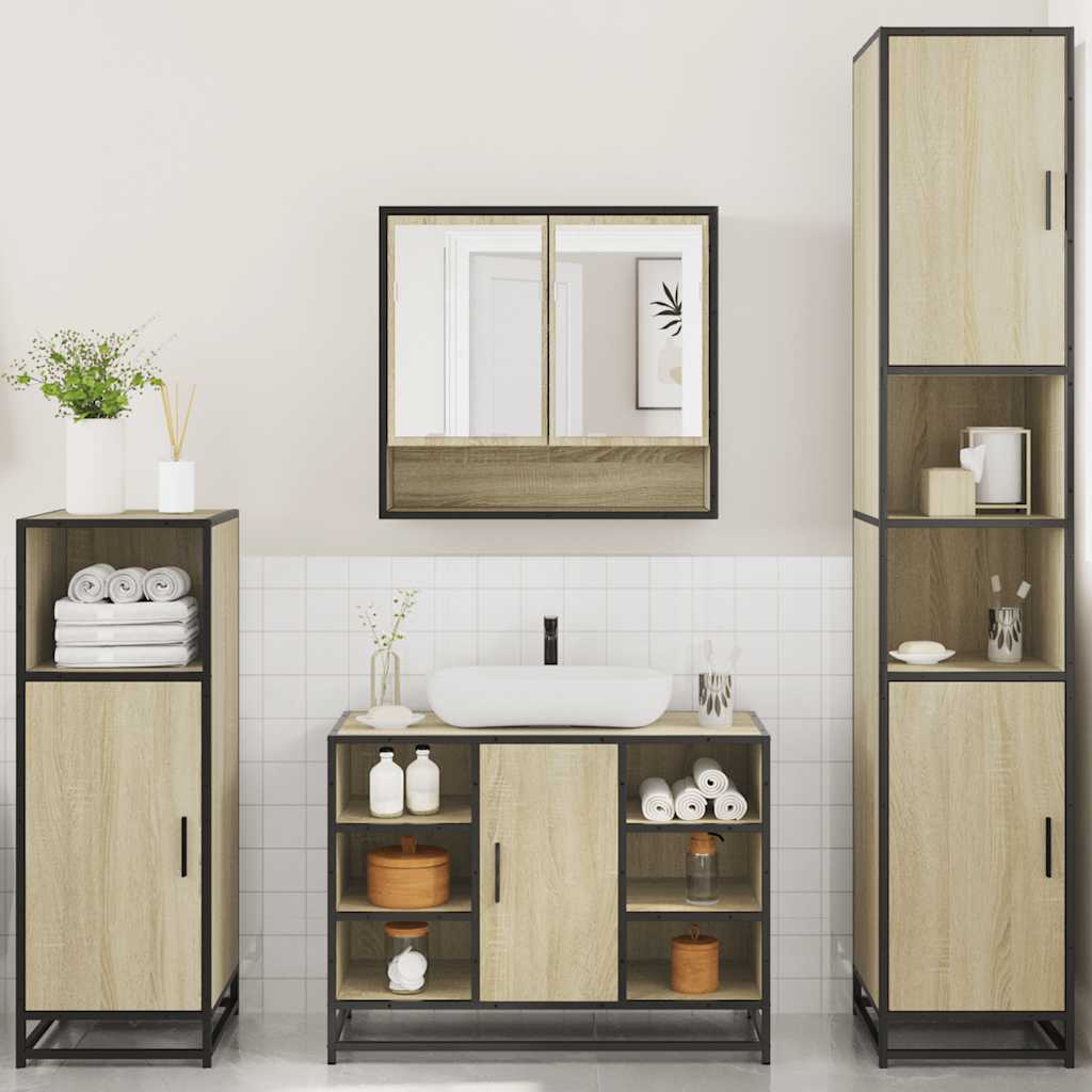 4-delige Badkamermeubelset bewerkt hout sonoma eikenkleurig is nu te koop bij PeponiXL, paradijselijk wonen!