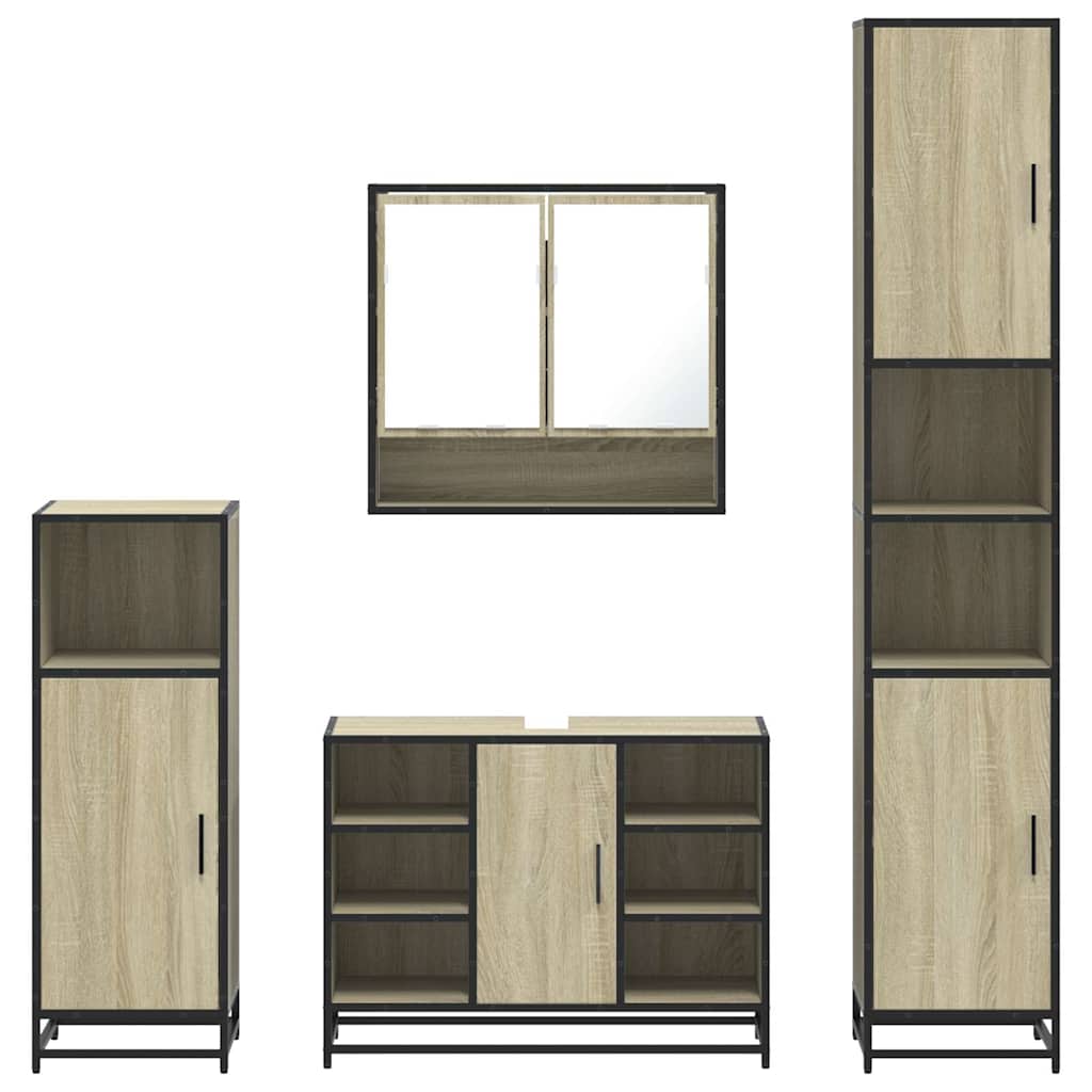 4-delige Badkamermeubelset bewerkt hout sonoma eikenkleurig is nu te koop bij PeponiXL, paradijselijk wonen!