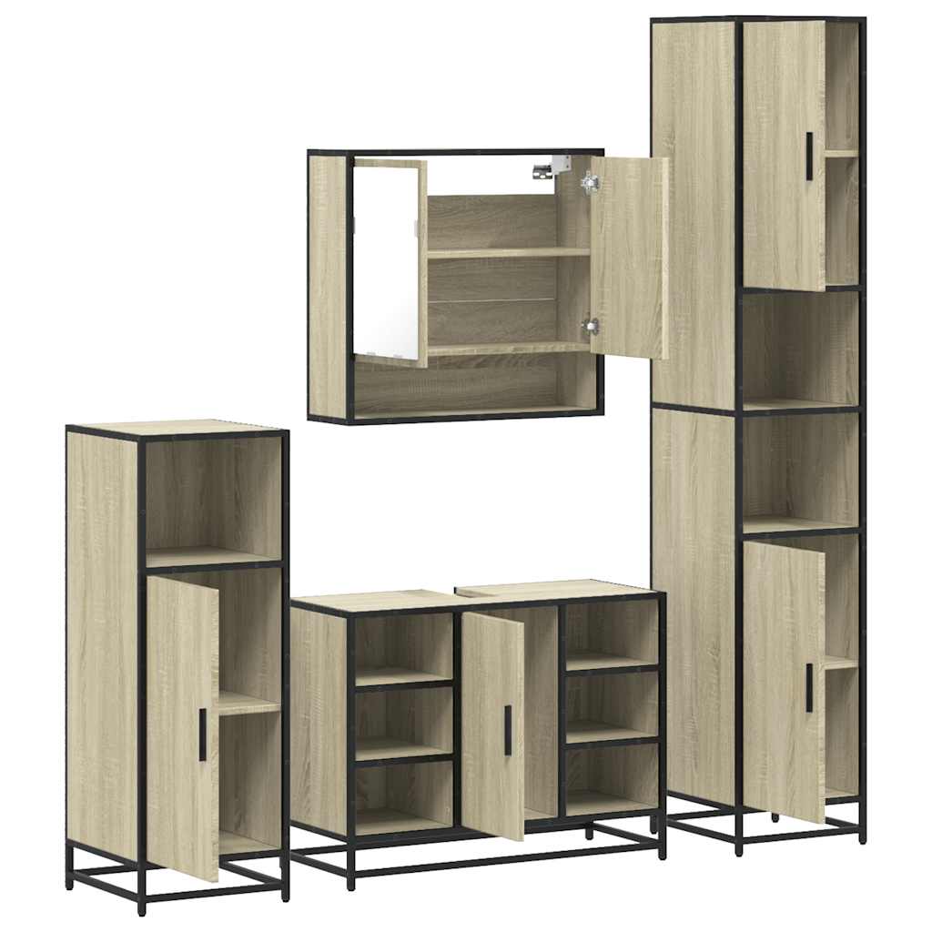4-delige Badkamermeubelset bewerkt hout sonoma eikenkleurig is nu te koop bij PeponiXL, paradijselijk wonen!